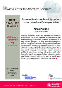 Swiss Center for Affective Sciences nccr graduate seminar  Greek emotions from Athens to Byzantium:
