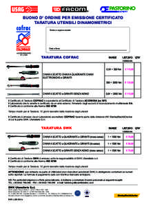 BUONO D’ ORDINE PER EMISSIONE CERTIFICATO TARATURA UTENSILI DINAMOMETRICI Timbro o ragione sociale Data e firma ACCREDITAMENTO
