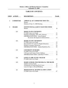 Business Affairs and Human Resource Committee September 21, 2000 TABLE OF CONTENTS ITEM 1