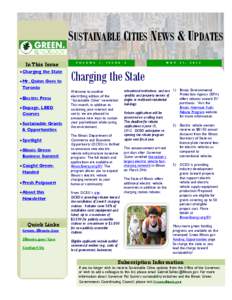 SUSTAINABLE CITIES NEWS & UPDATES In This Issue  Charging the State