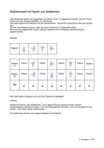 Reaktionsspiel mit Figuren und Abklatschen Zwei Spielende stehen sich gegenüber. Es stehen ihnen 4 vorgegebene Figuren, die sie mit den Armen und dem Körper darstellen, zur Verfügung. Das Spiel beginnt mit Patschen au