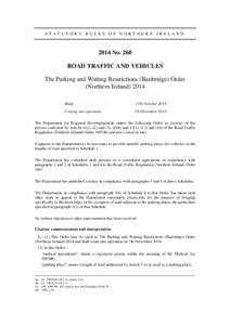 STATUTORY RULES OF NORTHERN IRELANDNo. 260 ROAD TRAFFIC AND VEHICLES The Parking and Waiting Restrictions (Banbridge) Order (Northern Ireland) 2014