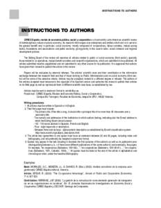 INSTRUCTIONS TO AUTHORS  INSTRUCTIONS TO AUTHORS CIRIEC-España, revista de economía pública, social y cooperativa is a fourmonthly Latin-American scientific review of interdisciplinary nature on plural economy. Its re