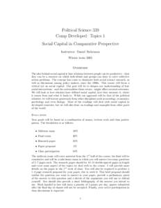 Political Science 339 Comp Developed: Topics 1 Social Capital in Comparative Perspective Instructor: Daniel Rubenson Winter term 2005 Overview