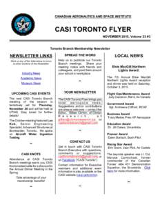 CANADIAN AERONAUTICS AND SPACE INSTITUTE  CASI TORONTO FLYER NOVEMBER 2015, Volume 23 #3  Toronto Branch Membership Newsletter