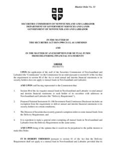 United States Securities and Exchange Commission / Stock market / Financial services / Institutional investors / Securities Act / Security / Newfoundland and Labrador / Mutual fund / Financial economics / Investment / Finance