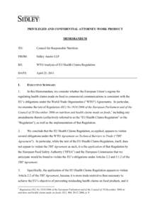 PRIVILEGED AND CONFIDENTIAL ATTORNEY-WORK PRODUCT MEMORANDUM TO: Council for Responsible Nutrition