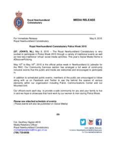 MEDIA RELEASE  Royal Newfoundland Constabulary  For Immediate Release