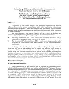 Rating Energy Efficiency and Sustainability in Laboratories:  Results and Lessons from the Labs21 Program