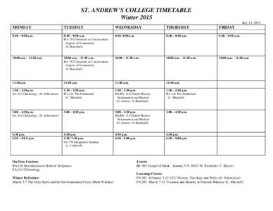 Microsoft Word - Winter 2015 Timetable.doc