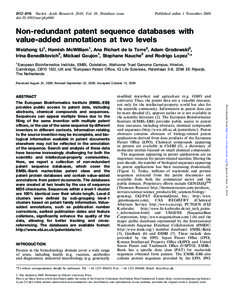 D52–D56 Nucleic Acids Research, 2010, Vol. 38, Database issue doi:[removed]nar/gkp960 Published online 1 November[removed]Non-redundant patent sequence databases with