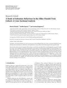 A Study of Sedentary Behaviour in the Older Finnish Twin Cohort: A Cross Sectional Analysis