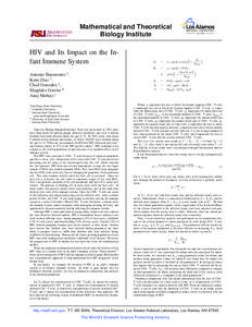 Mathematical and Theoretical Biology Institute HIV and Its Impact on the Infant Immune System  T˙K