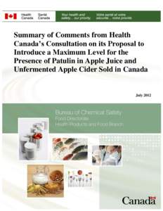 Summary of Comments from Health Canada’s Consultation on its Proposal to Introduce a Maximum Level for the Presence of Patulin in Apple Juice and Unfermented Apple Cider Sold in Canada Summary of Comments from Health C