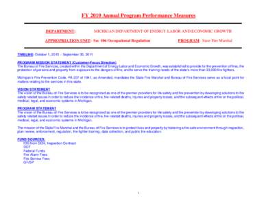 FY 2010 Annual Program Performance Measures DEPARTMENT: MICHIGAN DEPARTMENT OF ENERGY LABOR AND ECONOMIC GROWTH  APPROPRIATION UNIT: Sec 106 Occupational Regulation