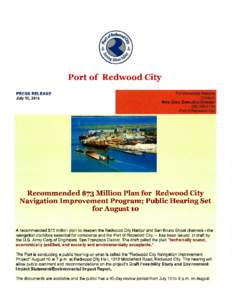 Port of Redwood City PRESS RELEASE July 10,2015 Recommended $78 Million Plan