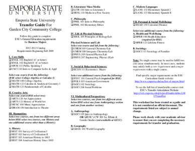Emporia State University Transfer Guide For Garden City Community College Follow this guide to complete ESU’s General Education requirements for Business Majors