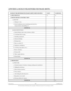 APPENDIX G: BUDGET FRAMEWORK FOR TRADE SHOWS BUDGET FRAMEWORK FOR TRADE SHOW PARTICIPATION COST		  SUBTOTAL