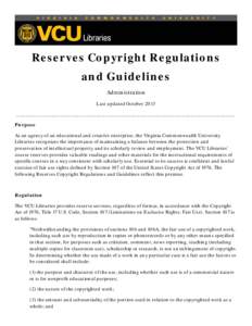 Fair use / United States copyright law / Copyright / Course reserve / Virginia Commonwealth University / Digital Millennium Copyright Act / Library / Crown copyright / Copyright law of Australia / Law / Library science / Copyright law