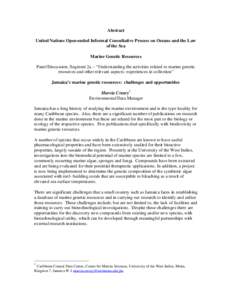 Abstract United Nations Open-ended Informal Consultative Process on Oceans and the Law of the Sea Marine Genetic Resources Panel Discussion, Segment 2a – “Understanding the activities related to marine genetic resour