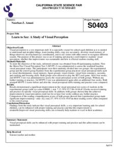 CALIFORNIA STATE SCIENCE FAIR 2014 PROJECT SUMMARY Name(s)  Noorhan Z. Amani