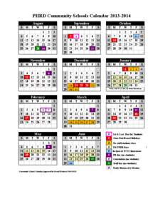 PHRD Community Schools Calendar[removed]August S M