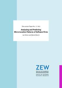 Dis­­cus­­si­­on Paper NoAnalysing and Predicting Micro-Location Patterns of Software Firms Jan Kinne and Bernd Resch