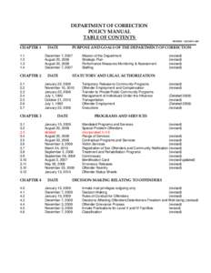 DEPARTMENT OF CORRECTION POLICY MANUAL TABLE OF CONTENTS REVISED: [removed]LMD  CHAPTER 1