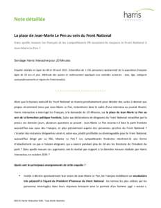 Note détaillée La place de Jean-Marie Le Pen au sein du Front National Dans quelle mesure les Français et les sympathisants FN associent-ils toujours le Front National à Jean-Marie Le Pen ?  Sondage Harris Interactiv