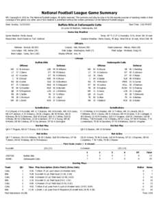 National Football League Game Summary NFL Copyright © 2012 by The National Football League. All rights reserved. This summary and play-by-play is for the express purpose of assisting media in their coverage of the game;