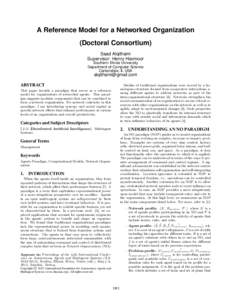 A Reference Model for a Networked Organization (Doctoral Consortium) Saad Alqithami Supervisor: Henry Hexmoor Southern Illinois University Department of Computer Science