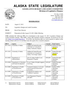 ALASKA STATE LEGISLATURE LEGISLATIVE BUDGET AND AUDIT COMMITTEE Division of Legislative Finance P.O. BoxJuneau, AK