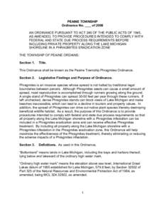 PEAINE TOWNSHIP Ordinance No. of 2008 AN ORDINANCE PURSUANT TO ACT 246 OF THE PUBLIC ACTS OF 1945, AS AMENDED, TO PROVIDE PROCEDURES INTENDED TO COMPLY WITH FEDERAL AND STATE DUE PROCESS REQUIREMENTS BEFORE