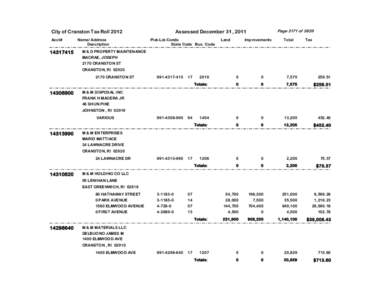 City of Cranston Tax Roll 2012 Acct# [removed]Name/ Address