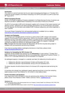 Customer Notice Waste Forecasting Form (WFO) Submissions – August 2014 LLWR-CN[removed]Introduction