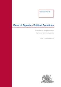 Submission No: 65  Panel of Experts – Political Donations Submitted by Ian Hammerton Burwood Community Voice