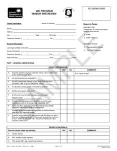 WIC VENDOR STAMP  WIC PROGRAM VENDOR SITE REVIEW  Vendor ID Number: