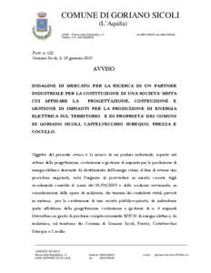 COMUNE DI GORIANO SICOLI (L’Aquila[removed] – Piazza della Repubblica, 14 Partita I.V.A.: [removed]tel[removed]fax[removed]