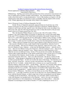 Southern Campaign American Revolution Pension Statements Pension application of William Manson W8423 Mary fn33SC Transcribed by Will Graves[removed]