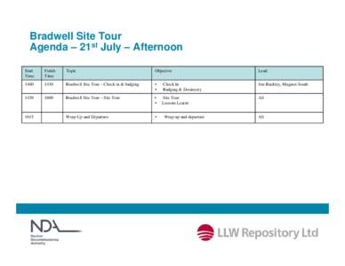 Bradwell Site Tour Agenda – 21st July – Afternoon Start Time  Finish