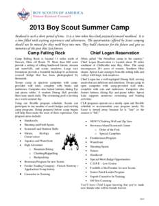2013 Boy Scout Summer Camp Boyhood is such a short period of time. It is a time when boys look anxiously toward manhood. It is a time filled with exciting experiences and adventures. The opportunities offered by Scout ca