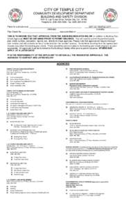 CITY OF TEMPLE CITY COMMUNITY DEVELOPMENT DEPARTMENT BUILDING AND SAFETY DIVISION 9701 E. Las Tunas Drive, Temple City, CA[removed]Telephone: ([removed], Fax: ([removed]Plans for a structure at: