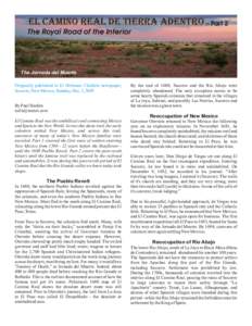 EL CAMINO REAL DE TIERRA ADENTRO – Part 2 .pdf ARTICLE TEMPLATE The Royal Road of the Interior The Jornada del Muerto Originally published in El Defensor Chiefain newspaper,