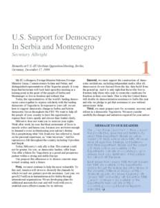 U.S. Support for Democracy In Serbia and Montenegro Secretary Albright 1