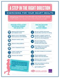 A STEP IN THE RIGHT DIRECTION EXERCISING FOR YOUR HEART HEALTH Making physical activity part of your daily routine now can pay off with a lifetime of health benefits. Small steps can lead to a better quality of life, so 