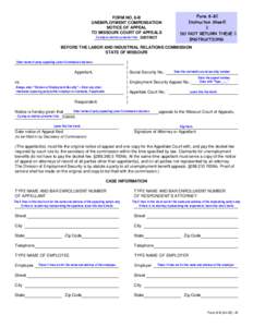 FORM NO. 8-B UNEMPLOYMENT COMPENSATION NOTICE OF APPEAL TO MISSOURI COURT OF APPEALS County to district converter link. DISTRICT