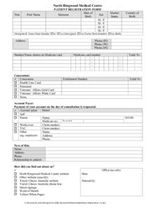 North Ringwood Medical Centre Title First Name  PATIENT REGISTRATION FORM