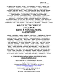 Farmer P/L 1203 Effective March 1, 2012 ACE IRRIGATION ~ AG CHEM ~ ALLIED ~ ALLIS CHALMERS ~ ALLOWAY ~ ANTHES WEST ~ APPLE QUIST ~ ARBOS ITALY ~ ARTS WAY ~ ATLAS METAL ~ AUBURN ~ AUTOMATIC ~ BADGER NORTHLAND ~ BALZER ~ B