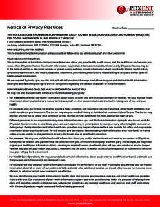 PDX ENT & AUDIOLOGY M E DIC A L GROU P  Notice of Privacy Practices