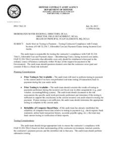 DEFENSE CONTRACT AUDIT AGENCY DEPARTMENT OF DEFENSE 8725 JOHN J. KINGMAN ROAD, SUITE 2135 FORT BELVOIR, VA[removed]IN REPLY REFER TO